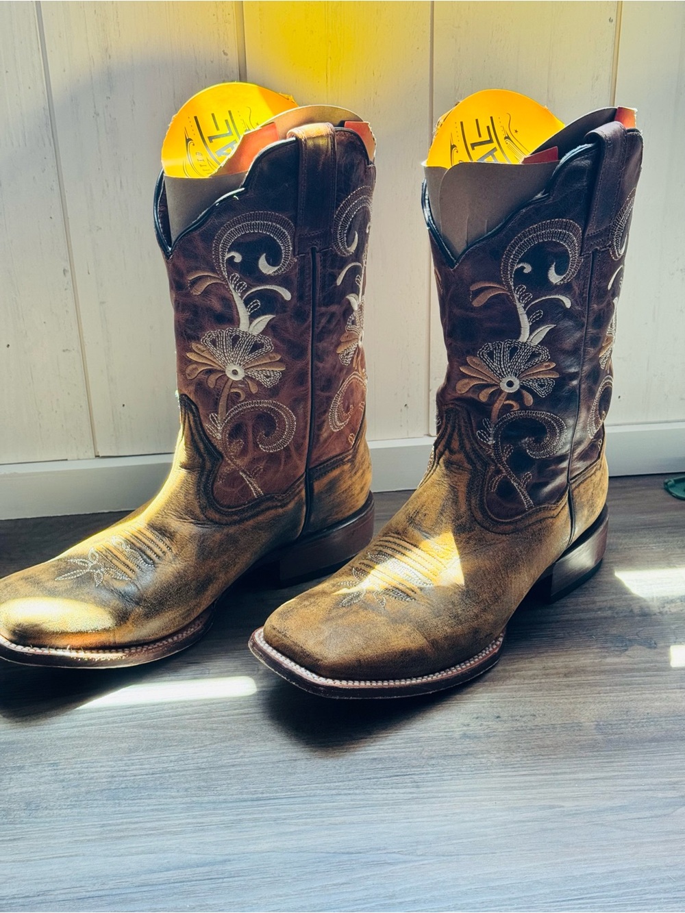 Western Embroidered Heeled Boots in Brown and Tan